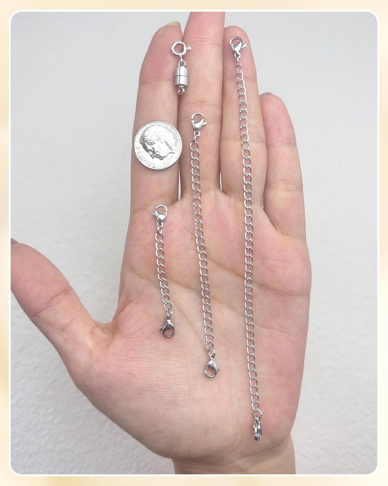 MKCYD Necklace Extender and Magnetic Necklace Clasp, Magnetic Clasps for Bracelet Extenders Sliver Chain Extension for Jewelry Repair Kit - Image 5